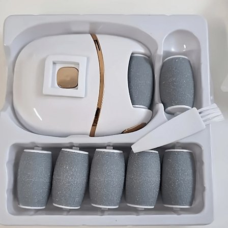 Oppladbar elektrisk fotfil med 6 utskiftbare hoder for fjerning av død hud, lys beige og polering, USB-drevet