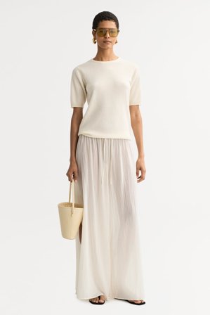 Soft Goat - Short sleeve crewneck - Women cashmere sweater - S - Feather White