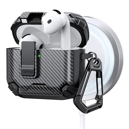 AirPods 4 Skal Magsafe Carbon Fiber med Karbinhake - Svart