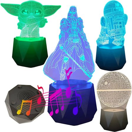 Star Wars Nattlampa med 4 Mönster, 3D Illusionlampa, Blå-Tandshögtalare, 3D Nattlampa Star Wars Dekoration Hem