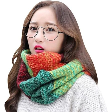 Naisten värikäs kaulahuivi, talvinen neulottu silmukkainen ääretön huivi, lämmin käärekaulus (B)