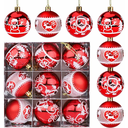 9 stk julekuler, 60mm julekuledekorasjoner dekor for juletre uknuselige røde kuler dekorative hengende ballpynt for Chris