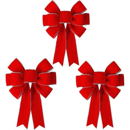 LED Røde Sløyfer Juledekorasjoner Stor Kablet Fløyelsløyfe med LED-lys for Kranser Utendørs, Gr