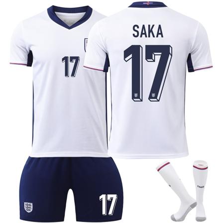 25. kauden Englannin kotivalkoinen nro 17 Saka jalkapalloaiheinen paita setti aikuisille ja lapsille No. 17 Saka 24(130-140CM)