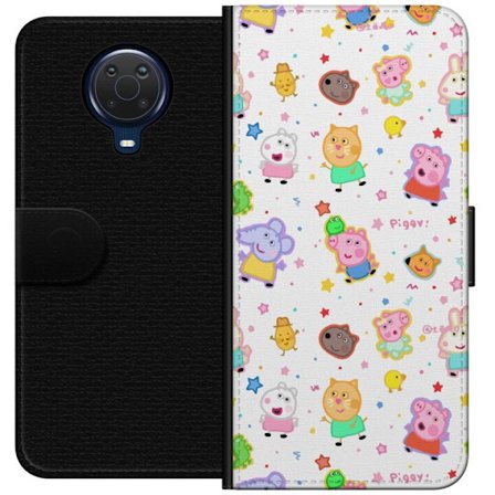 Kompatibelt Lommeboketui til Nokia G20 Fargerike tegneserie dyrekarakterer i en leken stil med stjerner og prikker på en lys bakgrunn