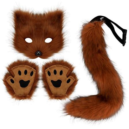 Tekokarva Ketun Hännän Kissan Susi Cosplay-asusetti Pehmoinen Maski Nukkainen Kynsihanskat Halloween Joulu Red brown One Size
