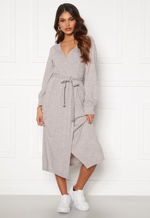 BUBBLEROOM Hiba rib dress Light grey melange Klær