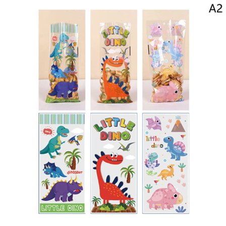 CDQ 50 st presentpåsar med band Godis kex förpackningsväskor dinosaurie