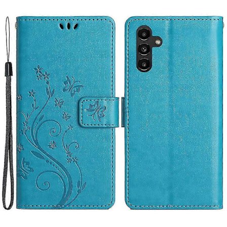 Samsung Galaxy A55 5G perhoskuvioinen nahkakotelo puhelimelle jalustalla ja lompakolla