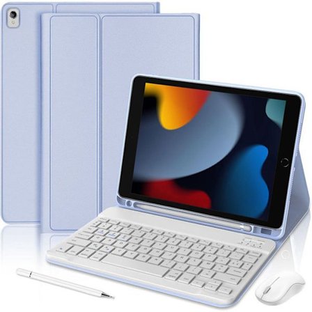 Cover Tastatur til iPad 10,2 Tommer (7/8/9. Generation) PU Læder Lavendel med Tastatur + Mus + Stylus
