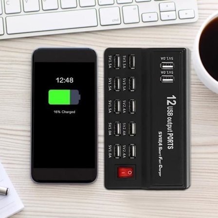 Vingvo 12-Port USB Laddstation Multi-Port Hushåll 12-Port USB Snabbladdare Grenuttag för kompatibel med Telefonfläkt