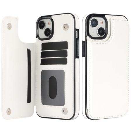 Iphone 15 - Läder Fodral med 3-kortfack White