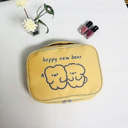 Gul To Lykkelige Bjørne Korea Ins Bjørn Kosmetisk Taske Sød Japansk Studerende Opbevaringspose Pige Bærbar Rejse Vasketaske Stor Kapacitet 25*18*6cm