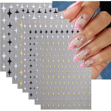 8 Arkkia Tähti Kynsitarroja Kynsitaiteeseen 3D Glitter Tähti Kiiltävä Kulta Hopea Valkoinen Musta Tähdet Kynsitaide Tarra Tähtivalo Kynsimuotoilu 
