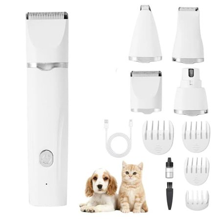 4-i-1 Hundetrimmer for Tykk Pels, Trådløs, 11 Tilbehør, Stille, Lavtstøyende Pelstrimmer for Hund