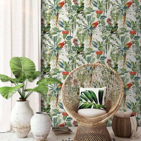 Dutch Wallcoverings Tapet Tropiska Fåglar Vit Och Grön Vit