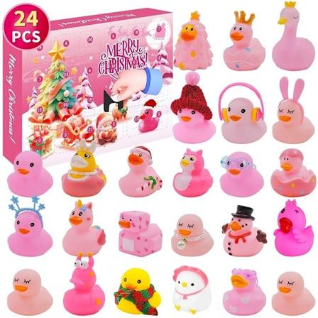 Adventskalender 2024, med 24 stk. gummibader, morsomme badeleker for barn 3-9 år, julegaver (33 cm x 23 cm)