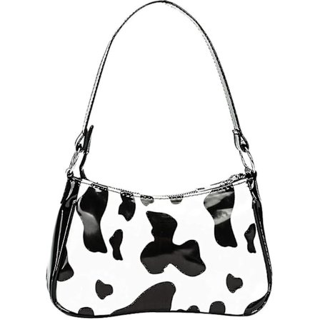 Håndveske med kveslykke for kvinner, ku-print, glidelås
