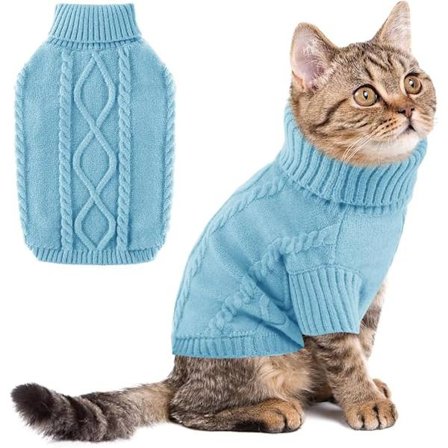 Myk polotrøye varm fleece hundegenser, vinter holder varm vintergenser for mellomstor hund katt, tykke kjæledyrklær, lyseblå M