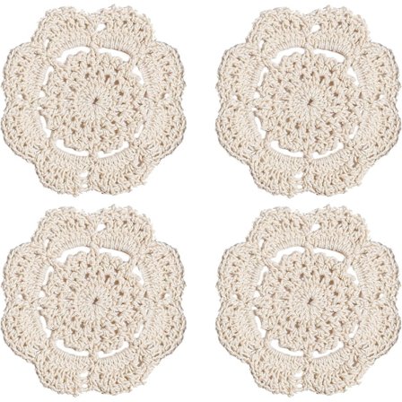 Heklede blondebrikker, håndlagde, 10 cm, 4-pakning (off-white)