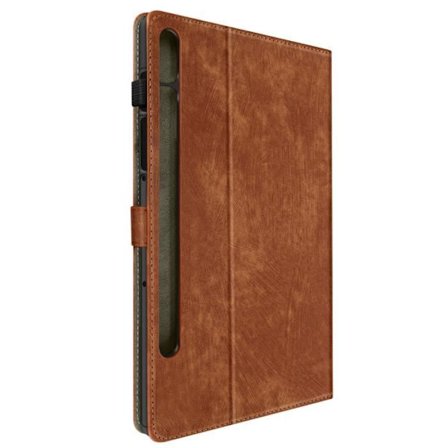 Cover til Samsung Galaxy Tab S9 og S9 FE - Brun - Kortlomme - Video Støtte - Stødabsorberende - Øko-læder