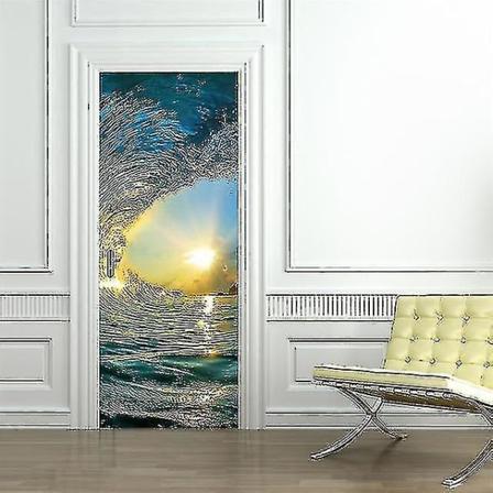 Vattentät självhäftande 3d tapet dörrklistermärken - Diy trä sovrum-dm039-90x200cm(meili)