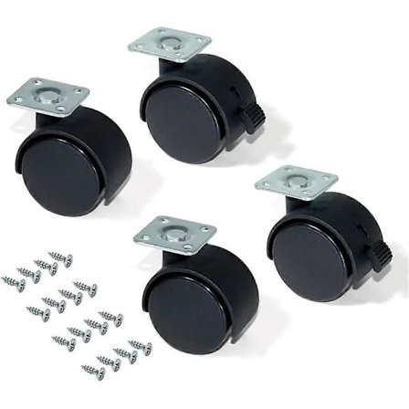 Sett med 4 svingbare hjul 50 mm med festeplate/kulelager Svart