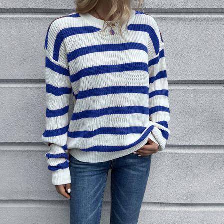 Kvinnor Crew Neck Stickade Tröjor Color Block Sweater