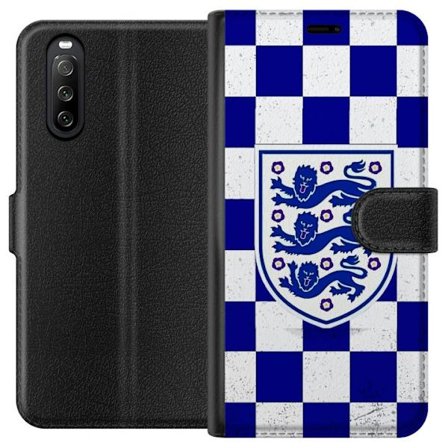 Yhteensopiva Lompakkokotelo Sony Sony Xperia 10 III Graafinen shakkiruudukkokuviointi sinisellä ja valkoisella, klassisella heraldisella vaakunalla,