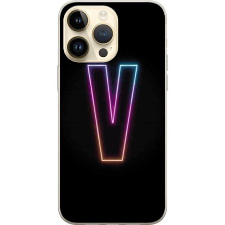 Kompatibel Mobilcover til Apple Apple iPhone 14 Pro Max Neonbogstav V i farvegradueret lys mod sort baggrund, minimalistisk design med tydelig glød o
