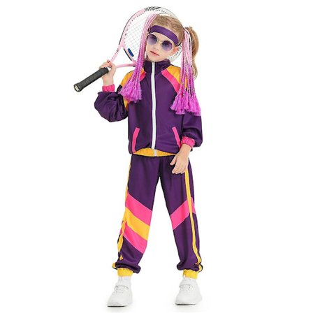 2-14 År Børn Teenagere Drenge Piger Barbie 80'er Tracksuit Hip Hop Kostume Top Bukser Sæt Outfit Sæt Gave - Lilla