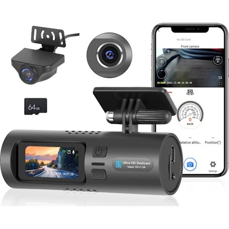 4K WiFi dobbelt dashcam, dobbelt for- og bagkamera til bil 4K+Full HD 1080P dashcam til biler med Super Night Vision Loop Recording G-Sensor