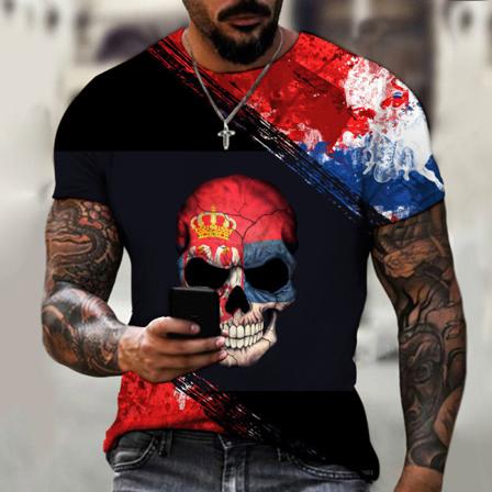 Män Skull Print Tops Kortärmad T-shirt