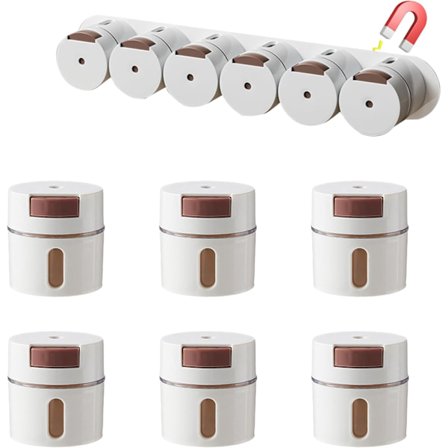 6-pak Magnetisk Krydderidispenser Sæt – Fugtbestandig Salt- og Peberbøsse med Dispenseringsknap, Perfekt til Køkken, Grill, Rejser og Udendørs Brug