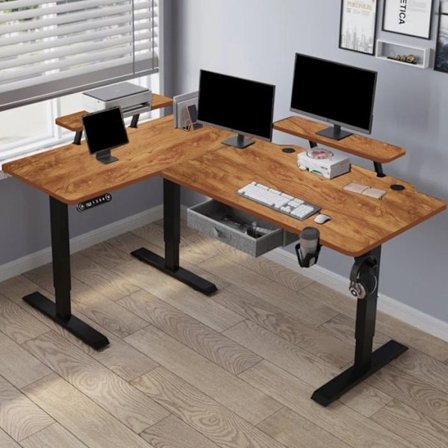 Radlove 160x120cm L Form Højdejusterbart hjørneskrivebord - elektrisk højdejusterbart sidde-stå skrivebord, retro farve