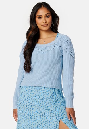 VILA Emmy Sweetheart L/S Knit Top Kentucky Blue Klær