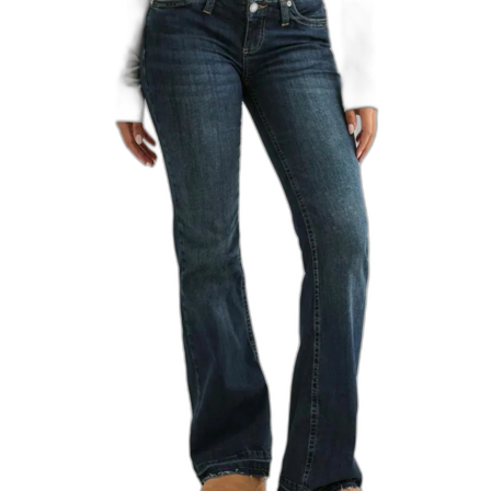 Mörkblåa ”no waist” bootcut jeans