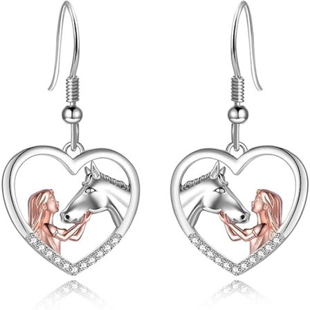 Rosaguld-farvede hesteøreringe, smykker i sterlingsølv, dyreøreringe, stiftøreringe, piger, hestegave til piger