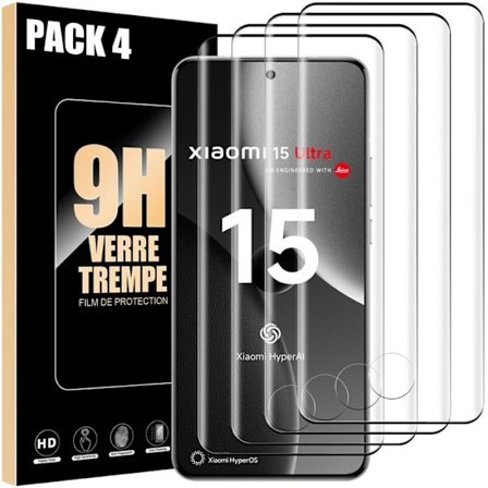 Beskyttelsesfilm i hærdet glas - Xiaomi - 15 Ultra - Pakke med 4 - Sort - Ridsefrit