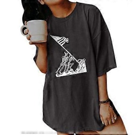 Kesätopit naisille tytöille rento vintage pääkallo lyhythihainen T-paita löysä pyöreäkauluksinen paita 21361 tummanharmaa XXL