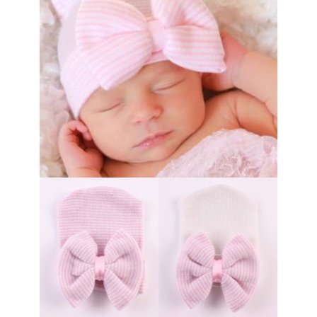 Myk bomullssykehuslue for nyfødte jenter med stor sløyfe Bonn