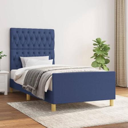 Vidaxl Sängram Med Huvudgavel Blå 100x200 Cm Tyg Blå