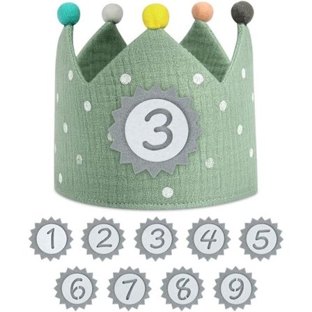 Födelsedagskrona för barn, återanvändbar födelsedagsfesthatt med utbytbara nummer 0 till 9, filthatt för födelsedag B