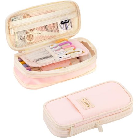 Foldbart penalhus, stor lynlåslukket penalhus i lærred, stationær organizer med flere rum, børns penpose.