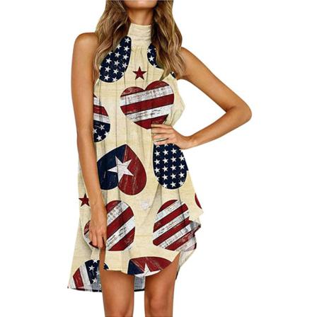 Independence Day Dress Raccon Bras Love Printed Knälång