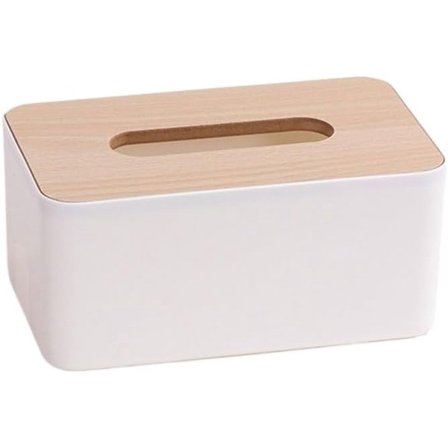 Boks for fuktige kluter med trelokk - Tissueholder og søppelkurv - 21x13cm - Kompatibel med fuktig toalettpapir