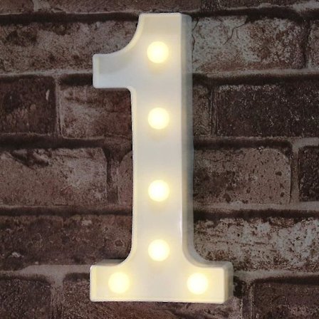 Dekorativa LED-upplysta siffror (1), vita plastmarquee-siffror, skylt för fest, bröllop, batteridriven siffra