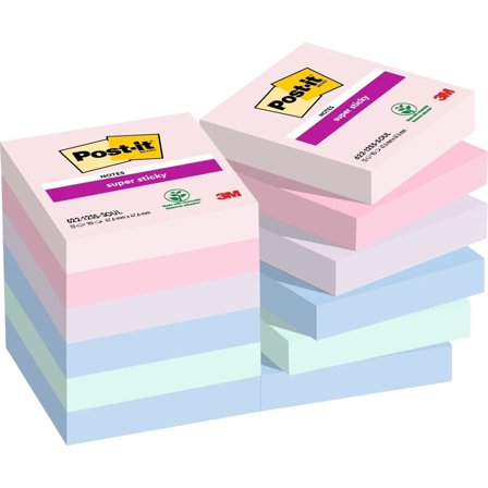 3M Post-it Super Sticky 47,6x47,6 Mélange de couleurs Soulful pack de 12