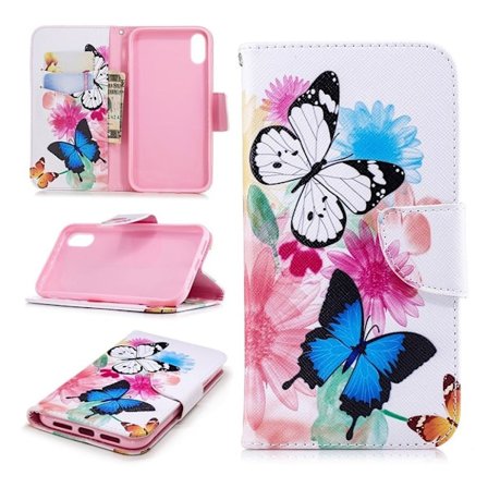 iPhone Xr flip cover i læder med mønsterprint - Sommerfugle Og Blomster