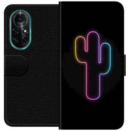 Yhteensopiva Lompakkokotelo Huawei Huawei nova 8 Pro Neonpiirros kaktuksista vaaleanpunaisessa ja sinisessä valossa tummaa taustaa vasten